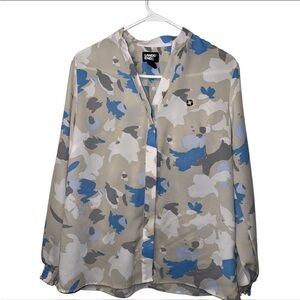 Chase Lands' End Women Casual Blue and Gray Button Down Shirt (12)